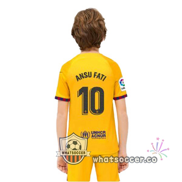 FC Barcelona (ANSU FATI 10) Kids Fourth Soccer Jerseys Yellow 2022-2023