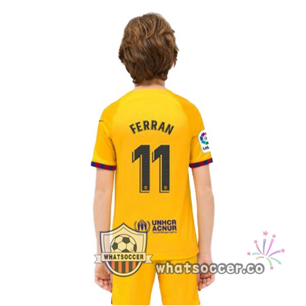 FC Barcelona (FERRAN 11) Kids Fourth Soccer Jerseys Yellow 2022-2023