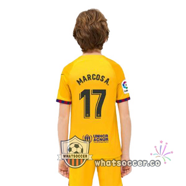 FC Barcelona (MARCOS A. 17) Kids Fourth Soccer Jerseys Yellow 2022-2023