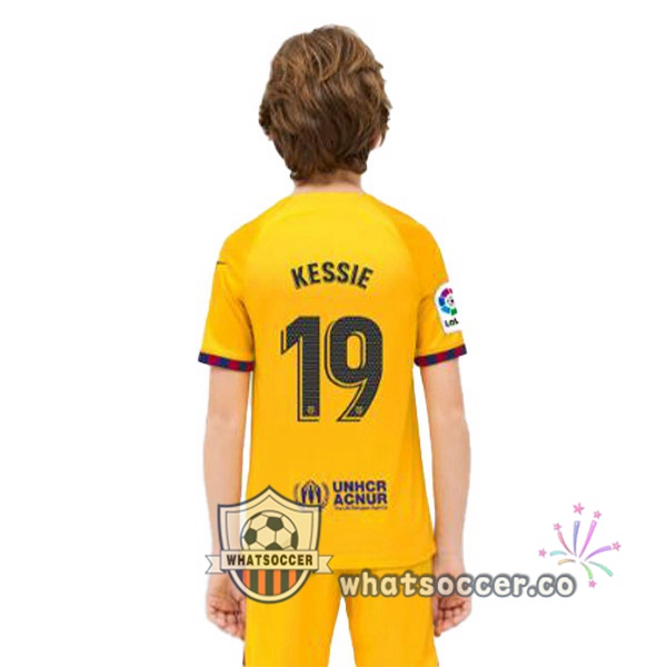 FC Barcelona (KESSIE 19) Kids Fourth Soccer Jerseys Yellow 2022-2023