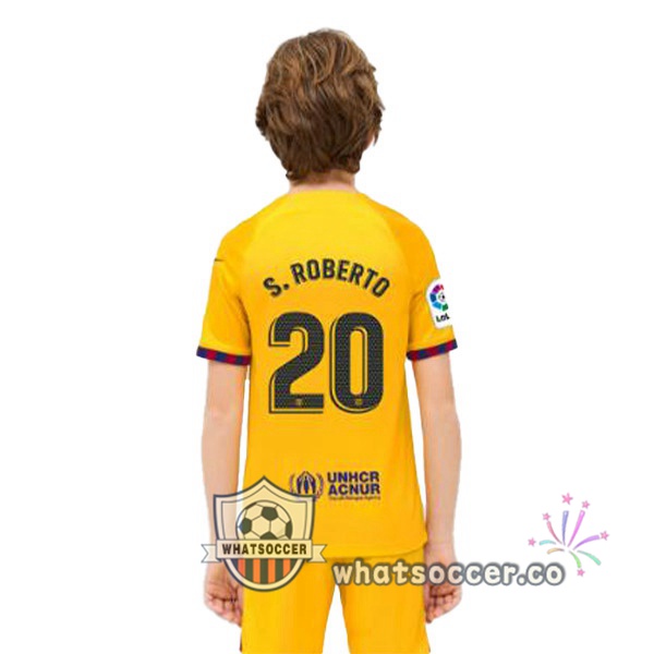 FC Barcelona (S. ROBERTO 20) Kids Fourth Soccer Jerseys Yellow 2022-2023