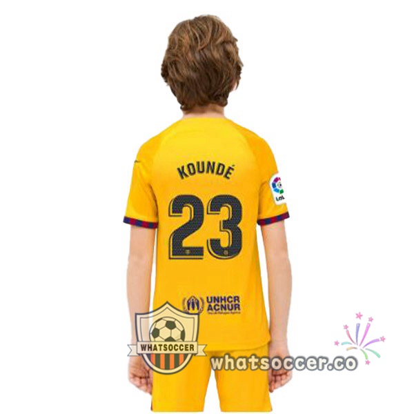 FC Barcelona (KOUNDE 23) Kids Fourth Soccer Jerseys Yellow 2022-2023