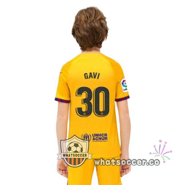 FC Barcelona (GAVI 30) Kids Fourth Soccer Jerseys Yellow 2022-2023