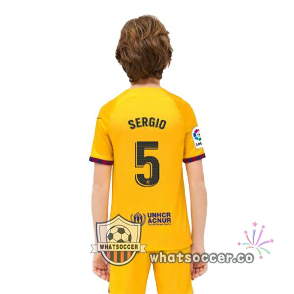 FC Barcelona (SERGIO 5) Kids Fourth Soccer Jerseys Yellow 2022-2023