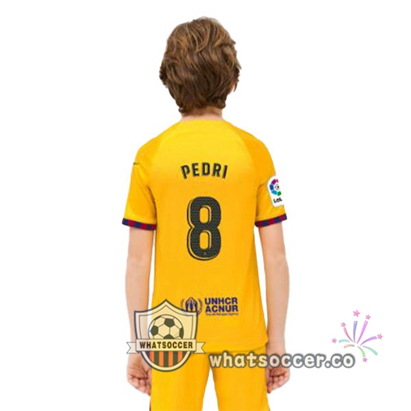 FC Barcelona (PEDRI 8) Kids Fourth Soccer Jerseys Yellow 2022-2023