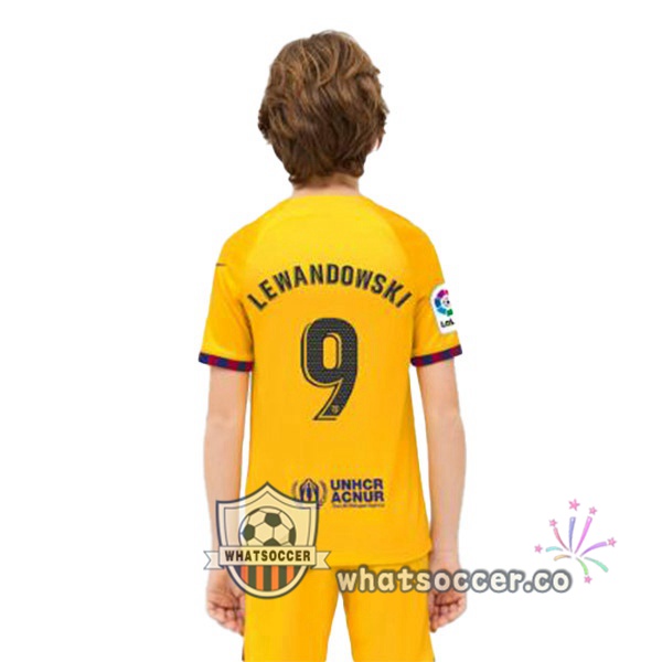 FC Barcelona (LEWANDOWSKI 9) Kids Fourth Soccer Jerseys Yellow 2022-2023