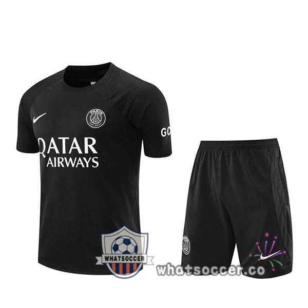 Paris PSG Training T-Shirts + Shorts Black 2023-2024