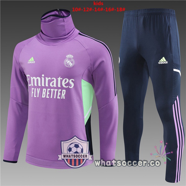 Real Madrid High Collar Kids Purple Tracksuit 2023-2024