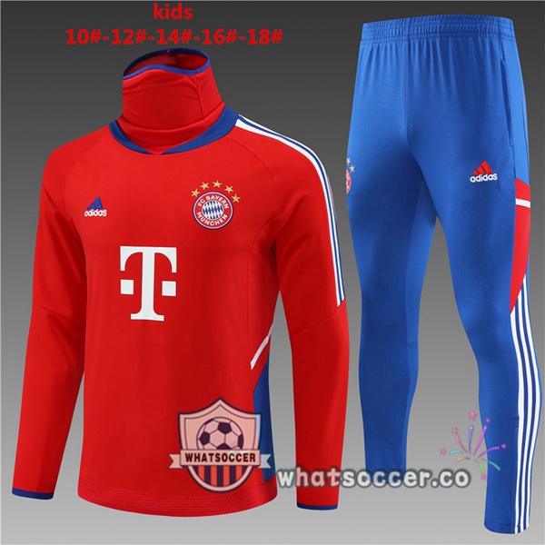 Bayern Munich High Collar Kids Red Tracksuit 2023-2024