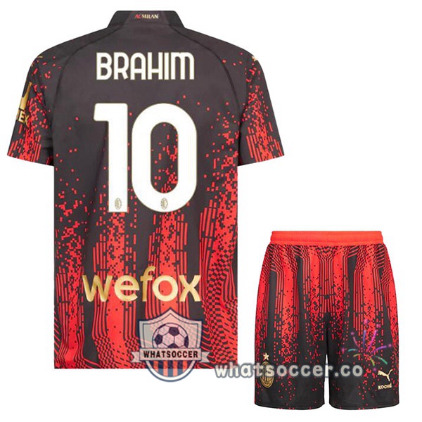 AC Milan (BRAHIM 10) Kids Fourth Soccer Jerseys Red Black 2022-2023