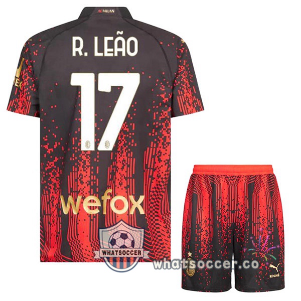 AC Milan (R. LEÃO 17) Kids Fourth Soccer Jerseys Red Black 2022-2023