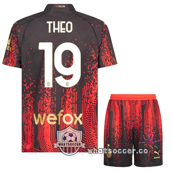 AC Milan (THEO 19) Kids Fourth Soccer Jerseys Red Black 2022-2023