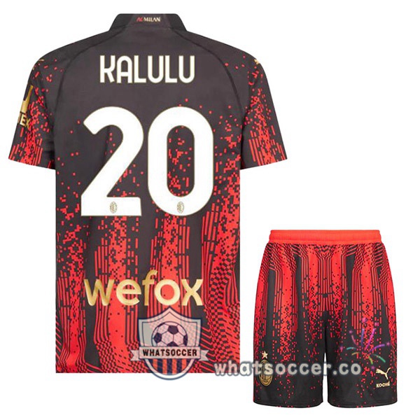 AC Milan (KALULU 20) Kids Fourth Soccer Jerseys Red Black 2022-2023