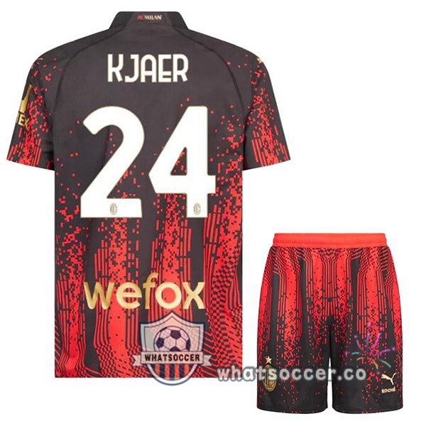 AC Milan (KJAER 24) Kids Fourth Soccer Jerseys Red Black 2022-2023