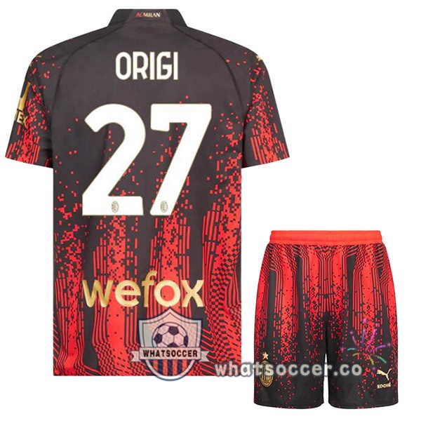 AC Milan (ORIGI 27) Kids Fourth Soccer Jerseys Red Black 2022-2023
