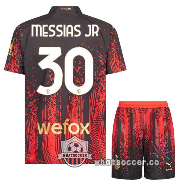 AC Milan (MESSIAS JR 30) Kids Fourth Soccer Jerseys Red Black 2022-2023