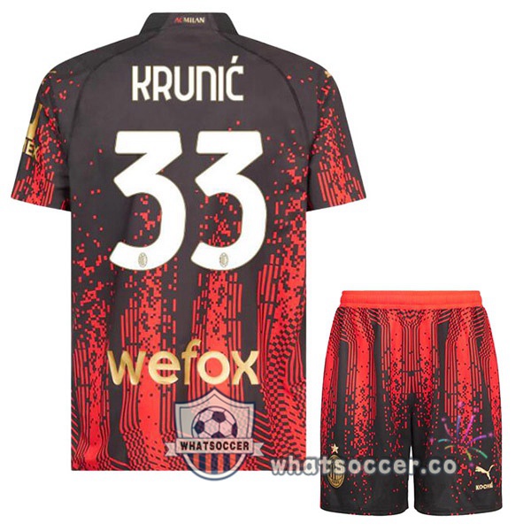 AC Milan (KRUNIĆ 33) Kids Fourth Soccer Jerseys Red Black 2022-2023