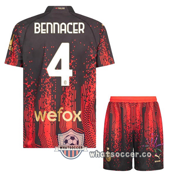 AC Milan (BENNACER 4) Kids Fourth Soccer Jerseys Red Black 2022-2023