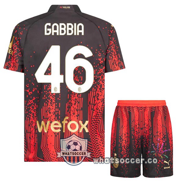 AC Milan (GABBIA 46) Kids Fourth Soccer Jerseys Red Black 2022-2023