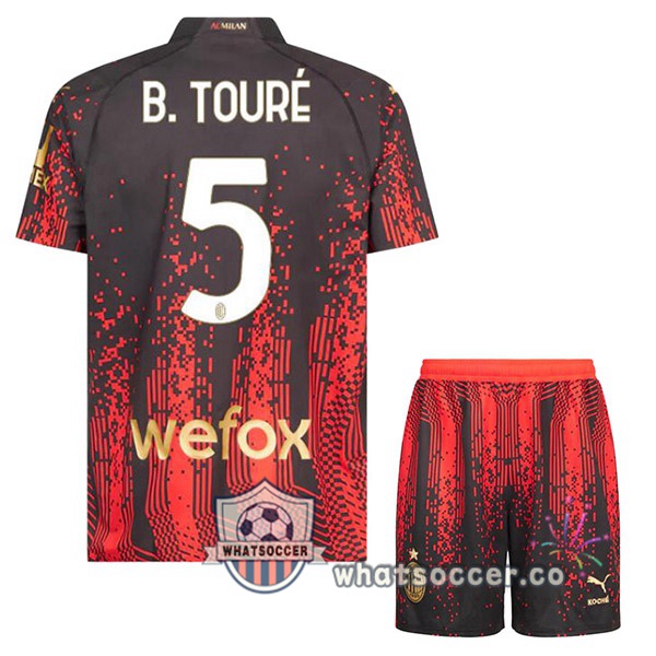 AC Milan (B. TOURÉ 5) Kids Fourth Soccer Jerseys Red Black 2022-2023
