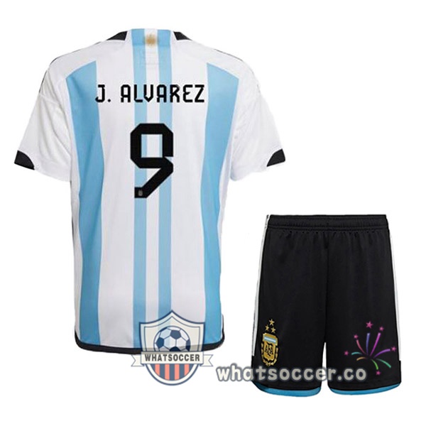 3 Stars Argentina (J. ALVAREZ 9) Kids Home Soccer Jerseys Blue White 2022-2023