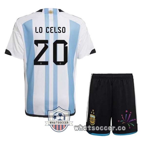 3 Stars Argentina (MAC ALLISTER 20) Kids Home Soccer Jerseys Blue White 2022-2023