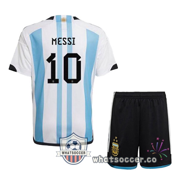 3 Stars Argentina (MESSI 10) Kids Home Soccer Jerseys Blue White 2022-2023