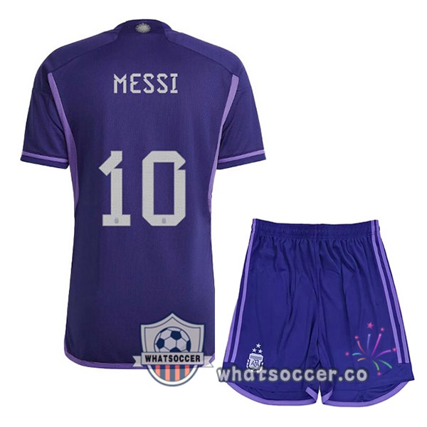 3 Stars Argentina (MESSI 10) Kids Away Soccer Jerseys Purple 2022-2023