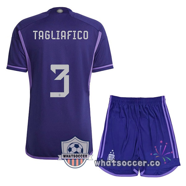 3 Stars Argentina (TAGLIAFICO 3) Kids Away Soccer Jerseys Purple 2022-2023