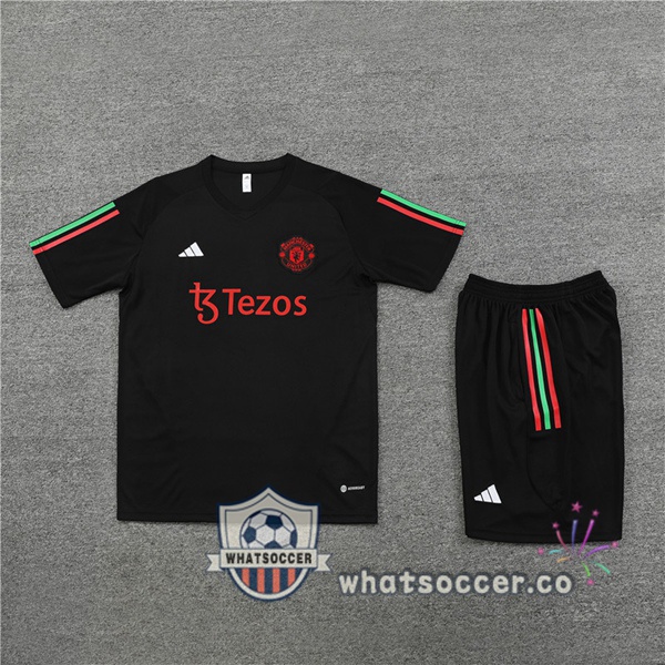 Manchester United Training T-Shirts + Shorts Black 2023-2024