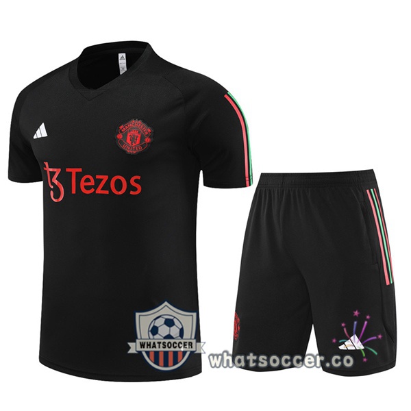 Manchester United Training T-Shirts + Shorts Black 2023-2024
