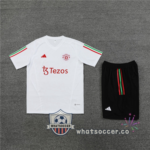 Manchester United Training T-Shirts + Shorts White 2023-2024
