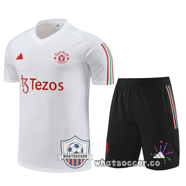 Manchester United Training T-Shirts + Shorts White 2023-2024