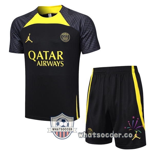 Paris PSG Training T-Shirts + Shorts Black 2023-2024