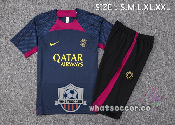 Paris PSG Training T-Shirts + Shorts Blue Royal 2023-2024