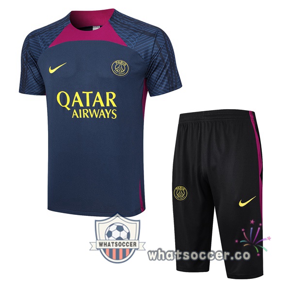 Paris PSG Training T-Shirts + Shorts Blue Royal 2023-2024