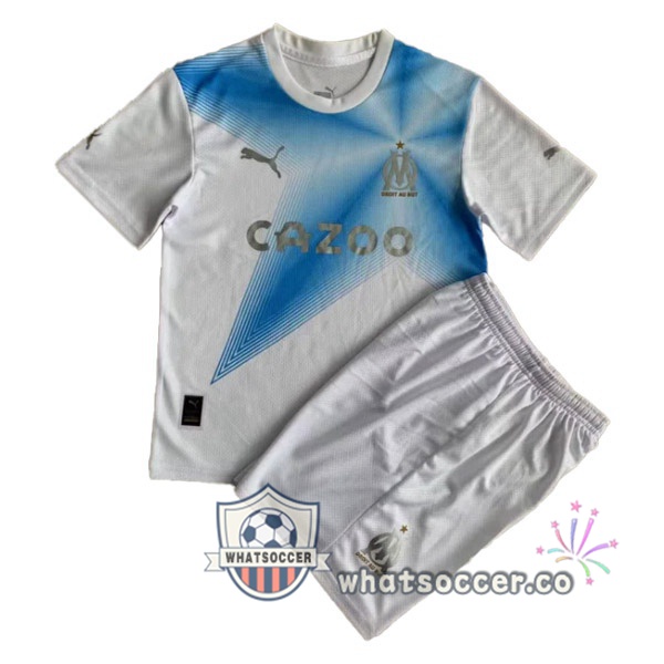 Olympique de Marseille Kids 30th Anniversary Edition Soccer Jerseys White Blue 2022-2023