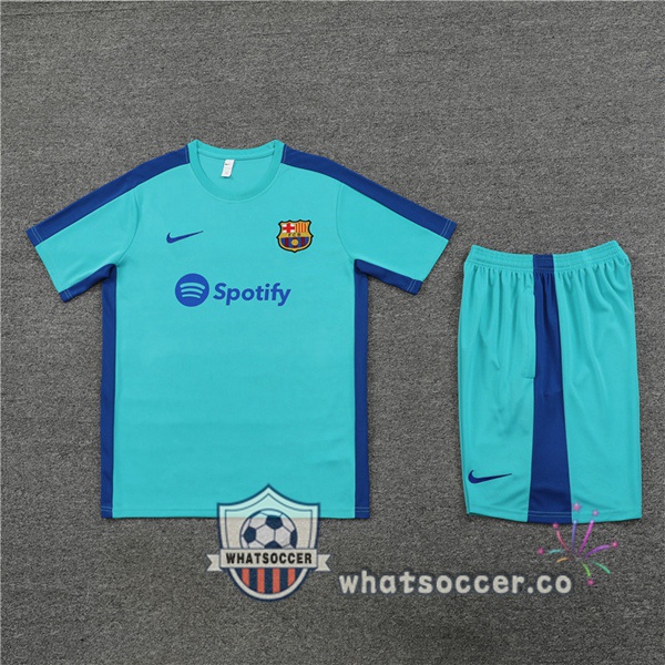 FC Barcelona Training T-Shirts + Shorts Cyan 2023-2024