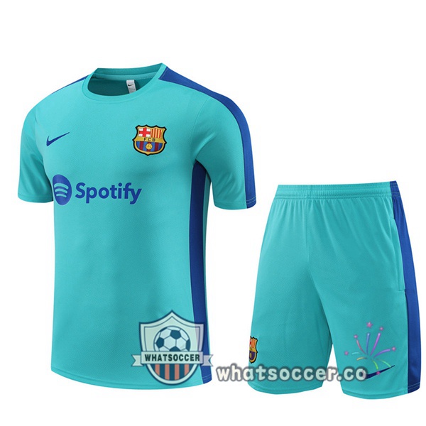 FC Barcelona Training T-Shirts + Shorts Cyan 2023-2024
