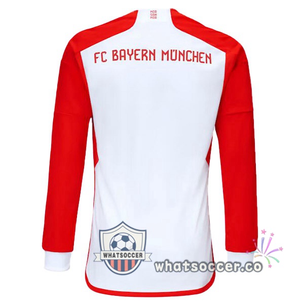 Bayern Munich Home Soccer Jerseys Long Sleeve White Red 2023-2024
