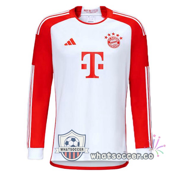 Bayern Munich Home Soccer Jerseys Long Sleeve White Red 2023-2024
