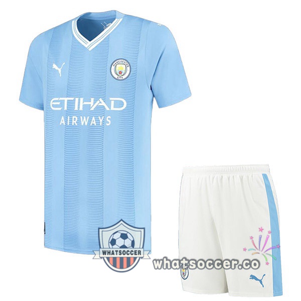 Manchester City Kids Home Soccer Jerseys Blue 2023-2024