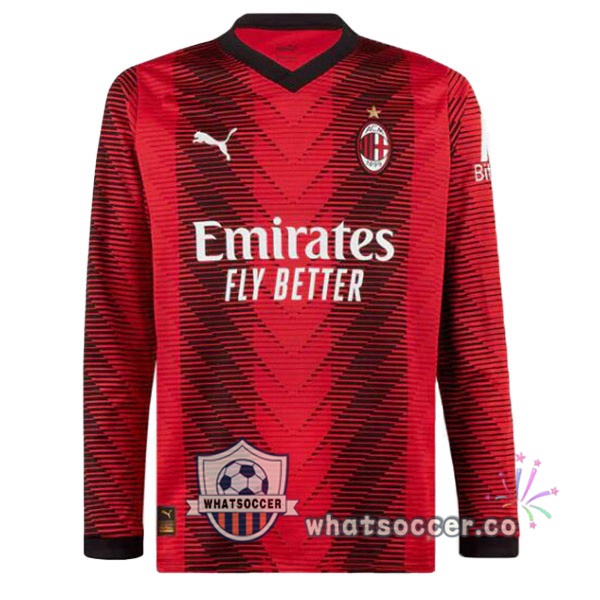 AC Milan Home Soccer Jerseys Long Sleeve Red 2023-2024