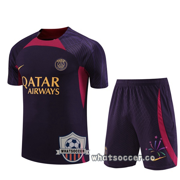Paris PSG Training T-Shirts + Shorts Purple 2023-2024