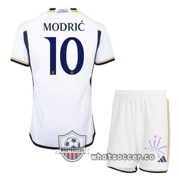 Real Madrid (Modrić 10) Kids Home Soccer Jerseys White 2023-2024