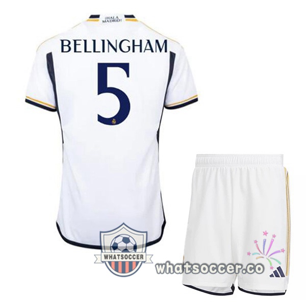Real Madrid (Bellingham 5) Kids Home Soccer Jerseys White 2023-2024