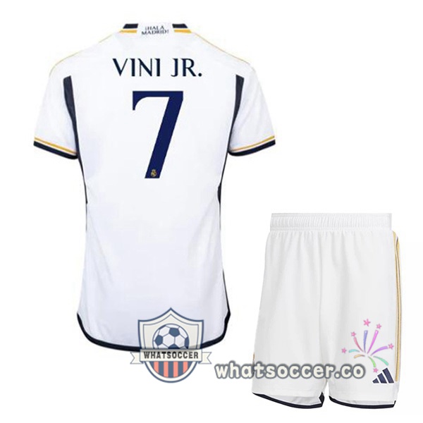 Real Madrid (Vini Jr. 7) Kids Home Soccer Jerseys White 2023-2024