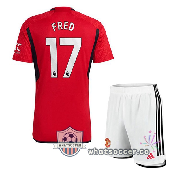Manchester United (Fred 17) Kids Home Soccer Jerseys Red 2023-2024