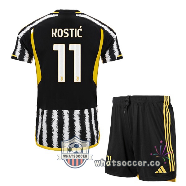 Juventus (KOSTIĆ 11) Kids Home Soccer Jerseys Black White 2023-2024