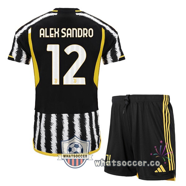Juventus (ALEX SANDRO 12) Kids Home Soccer Jerseys Black White 2023-2024